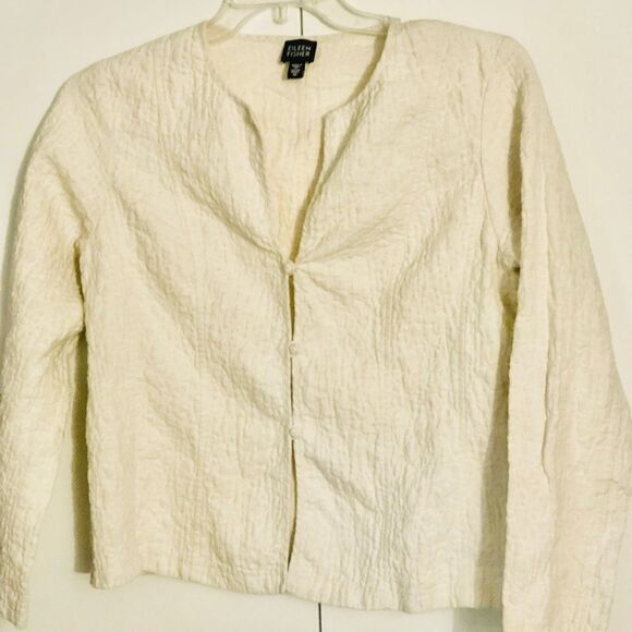 Eileen Fisher Ivory Quilted Botton Down Jacket M - Picture 1 of 5